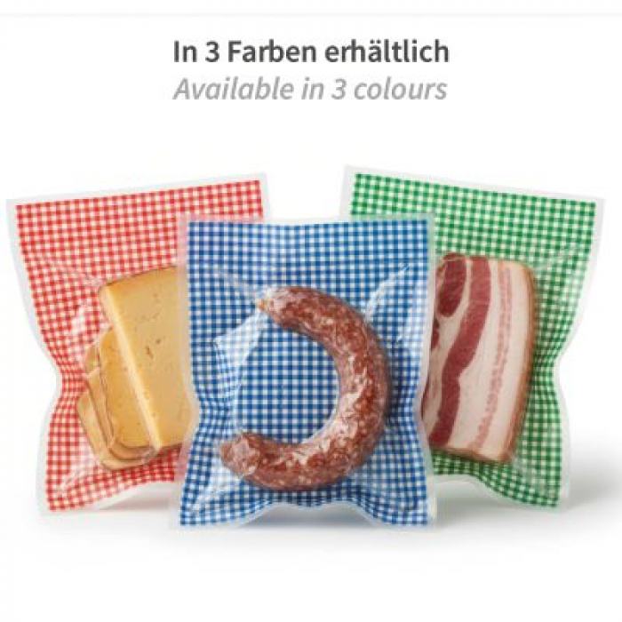 Siegelrandbeutel glatt, blau kariert 16,5x21,0cm PA/PE Folie 90my